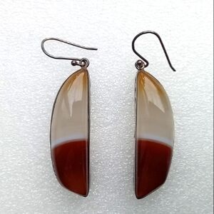 Elegant Silver 925 Brown and Cream  Banded Agate Earrings